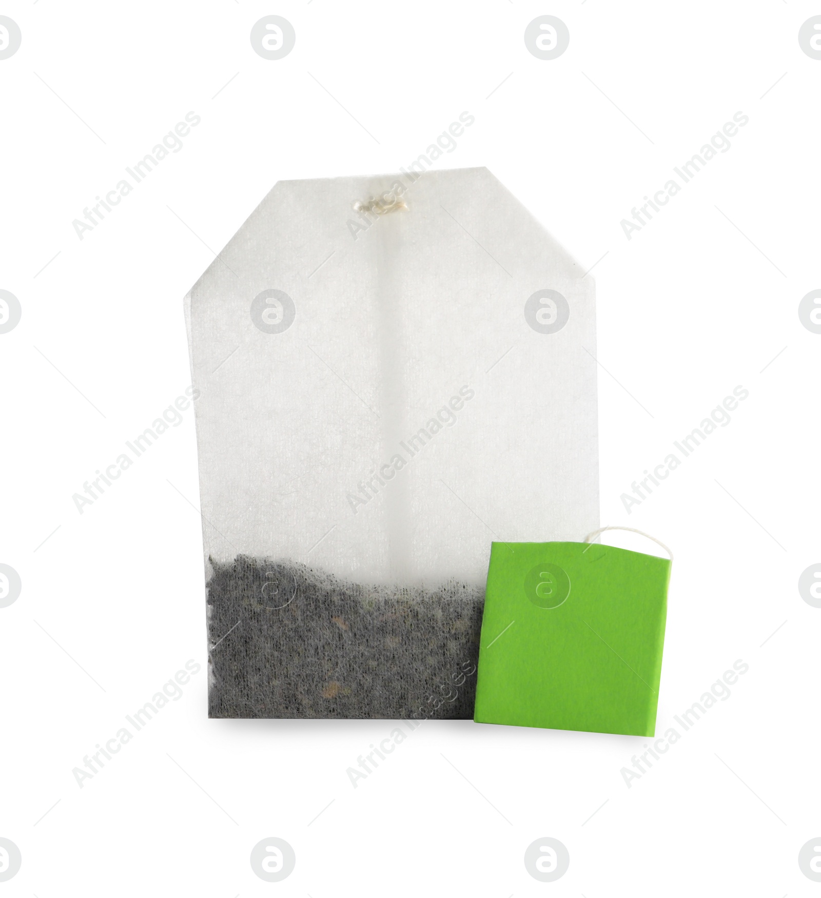 Photo of Bag of herbal diet tea isolated on white. Weight loss concept