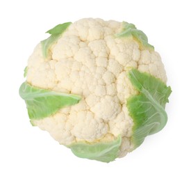 Whole fresh raw cauliflower isolated on white, top view
