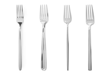 Image of Shiny silver forks isolated on white, set