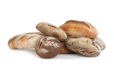 Photo of Loavesdelicious fresh bread on white background