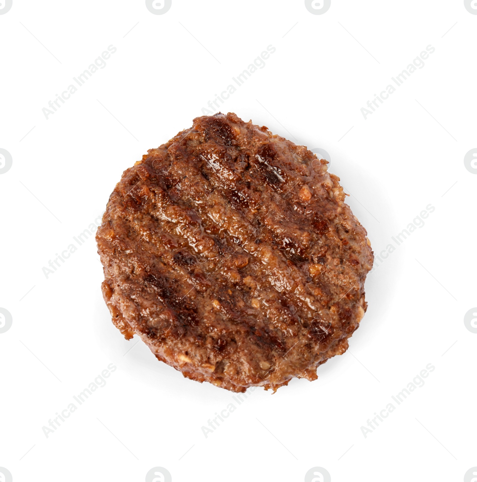 Photo of Grilled meat cutlet for burger isolated on white, top view