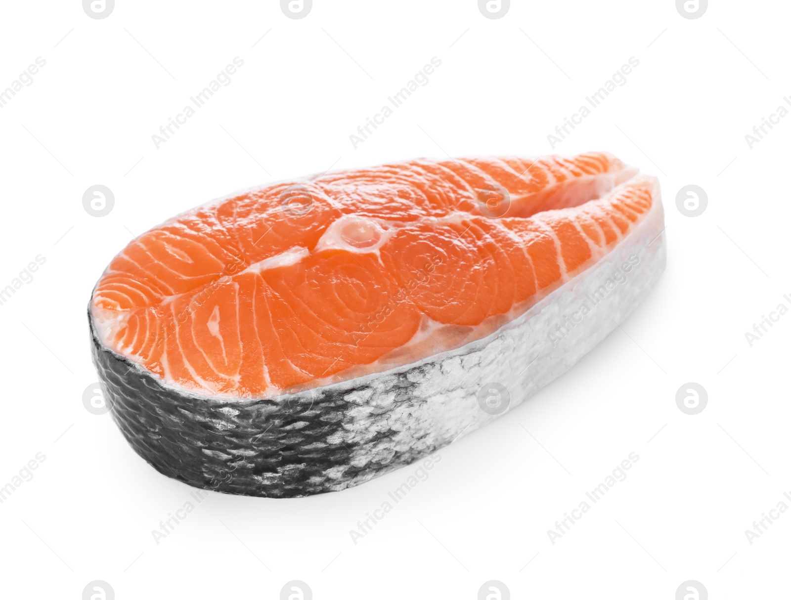 Photo of Fresh raw salmon steak isolated on white