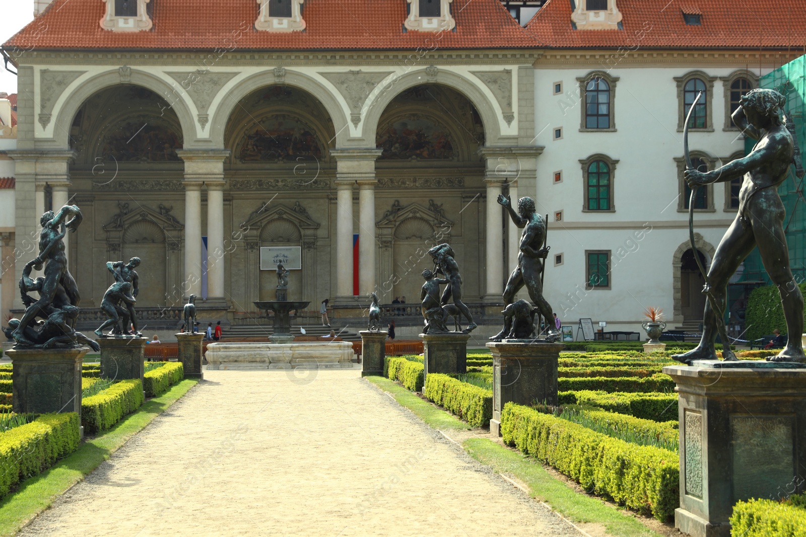 Photo of PRAGUE, CZECH REPUBLIC - APRIL 25, 2019: Statues and sala terrena in garden of Wallenstein Palace
