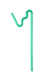 Photo of Light green plastic cocktail straw isolated on white