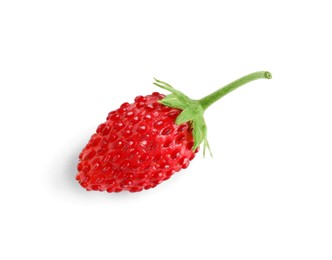 One ripe wild strawberry isolated on white, top view
