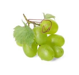 Photo of Fresh grapes with leaves and water drops isolated on white