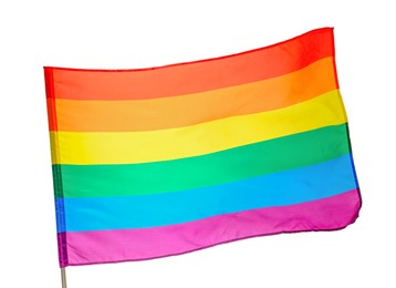 Photo of Bright rainbow LGBT flag isolated on white