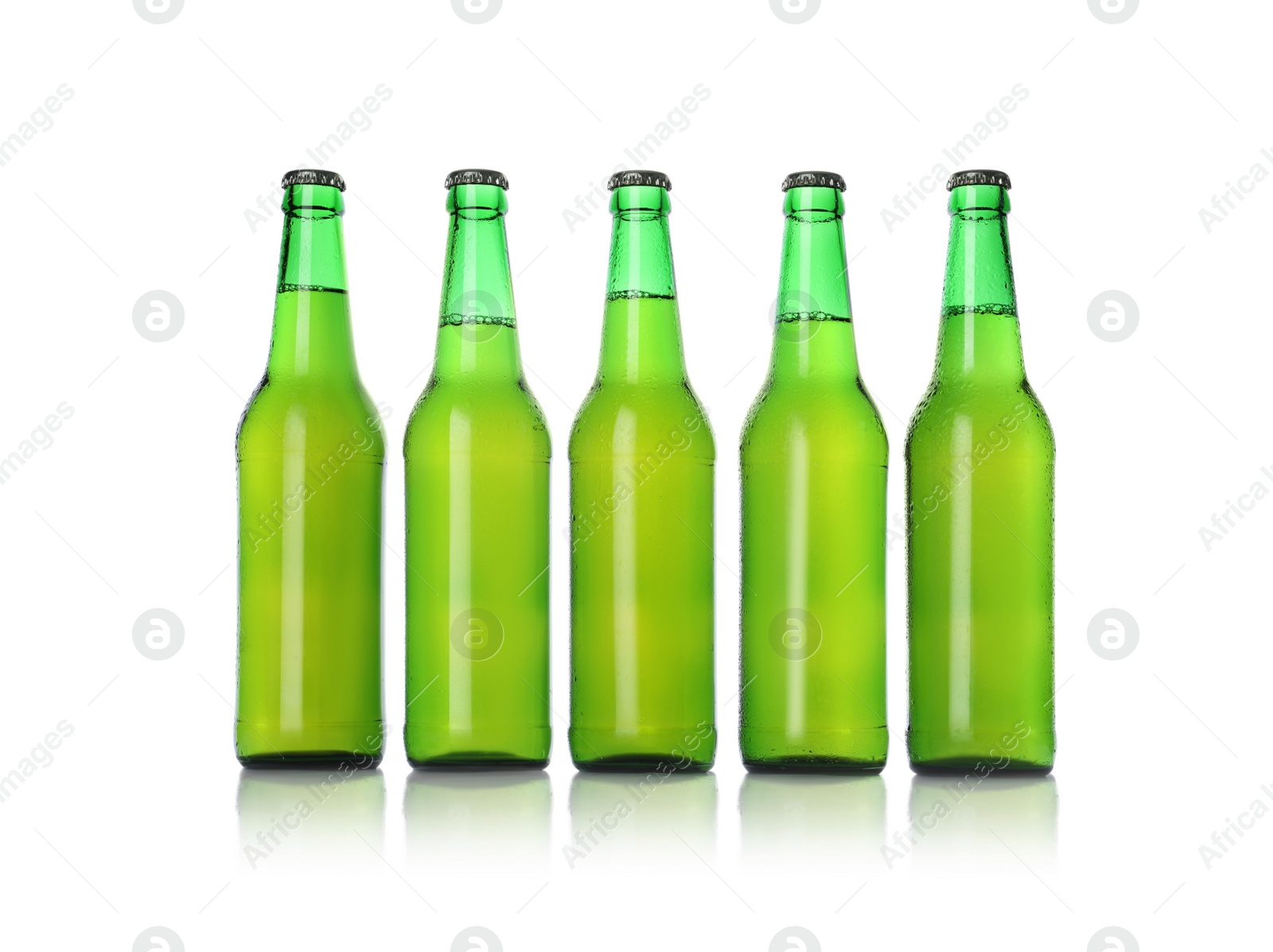 Photo of Green bottles with beer isolated on white