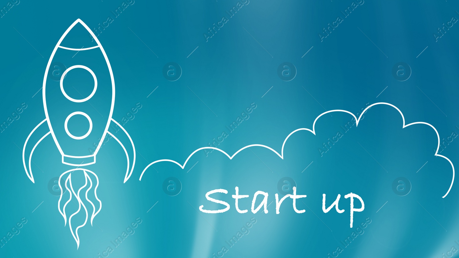 Illustration of Business startup concept.  flying rocket on light blue background