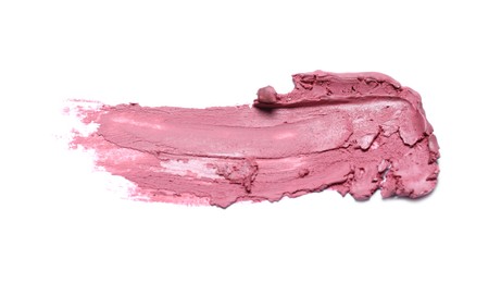 Photo of Smear of nude lipstick on white background
