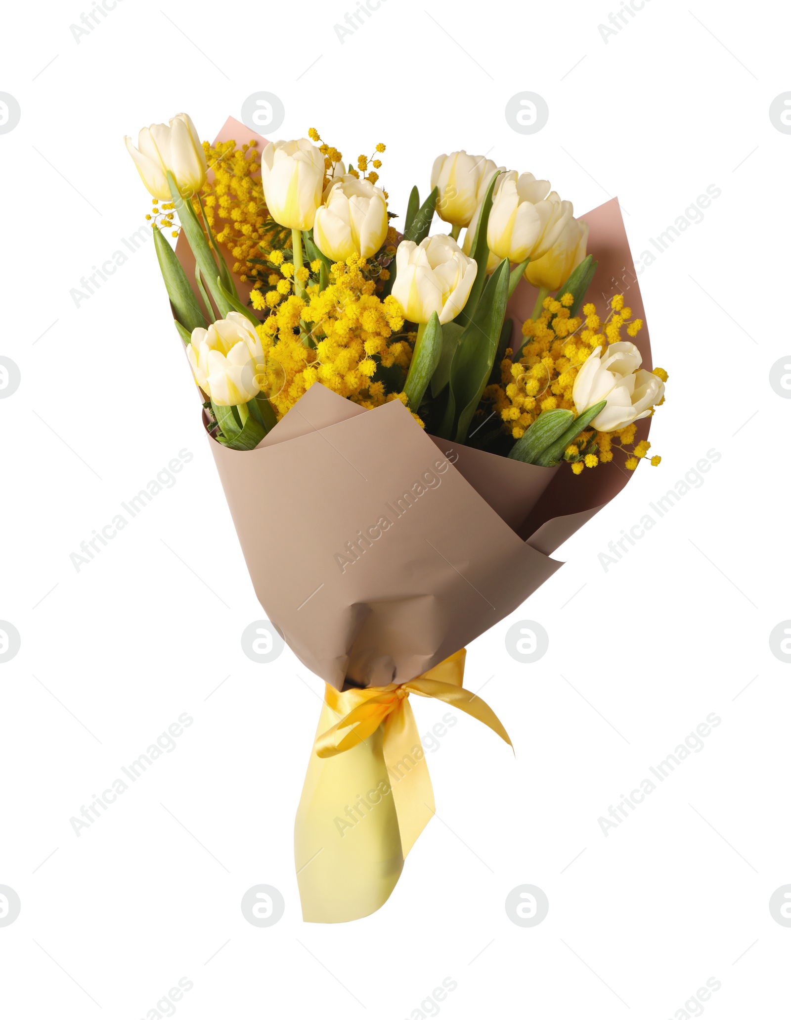 Photo of Bouquet of beautiful spring flowers isolated on white