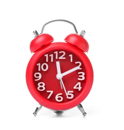 Photo of Alarm clock on white background. Time concept