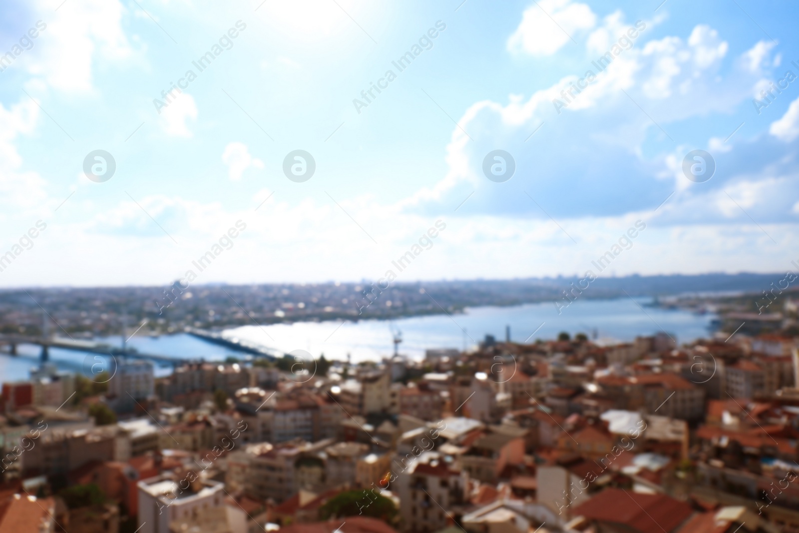 Photo of Blurred view of beautiful city near sea