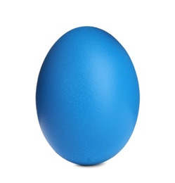 Photo of Painted blue egg isolated on white. Happy Easter