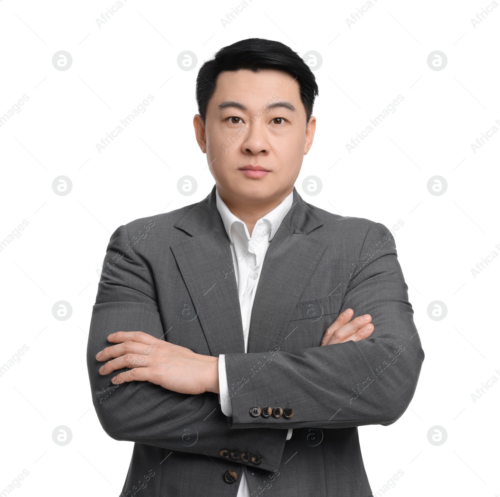 Photo of Businessman in suit posing on white background