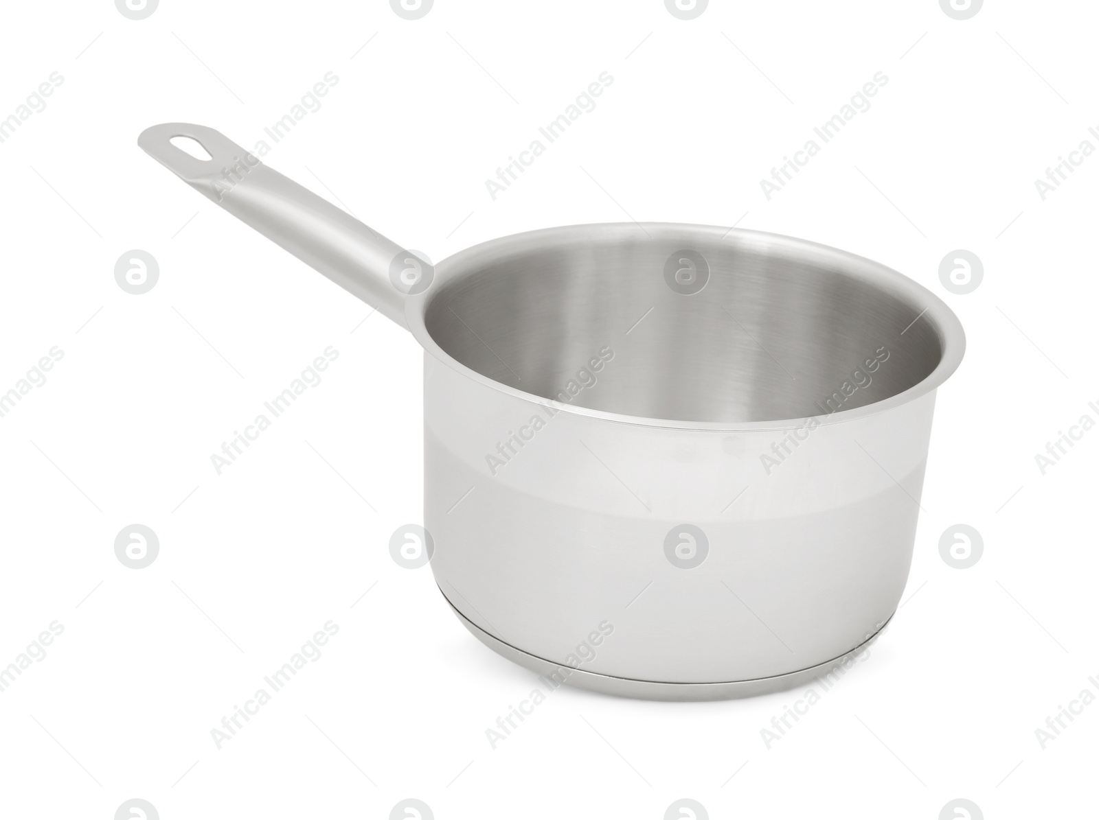 Photo of One stainless steel saucepan isolated on white