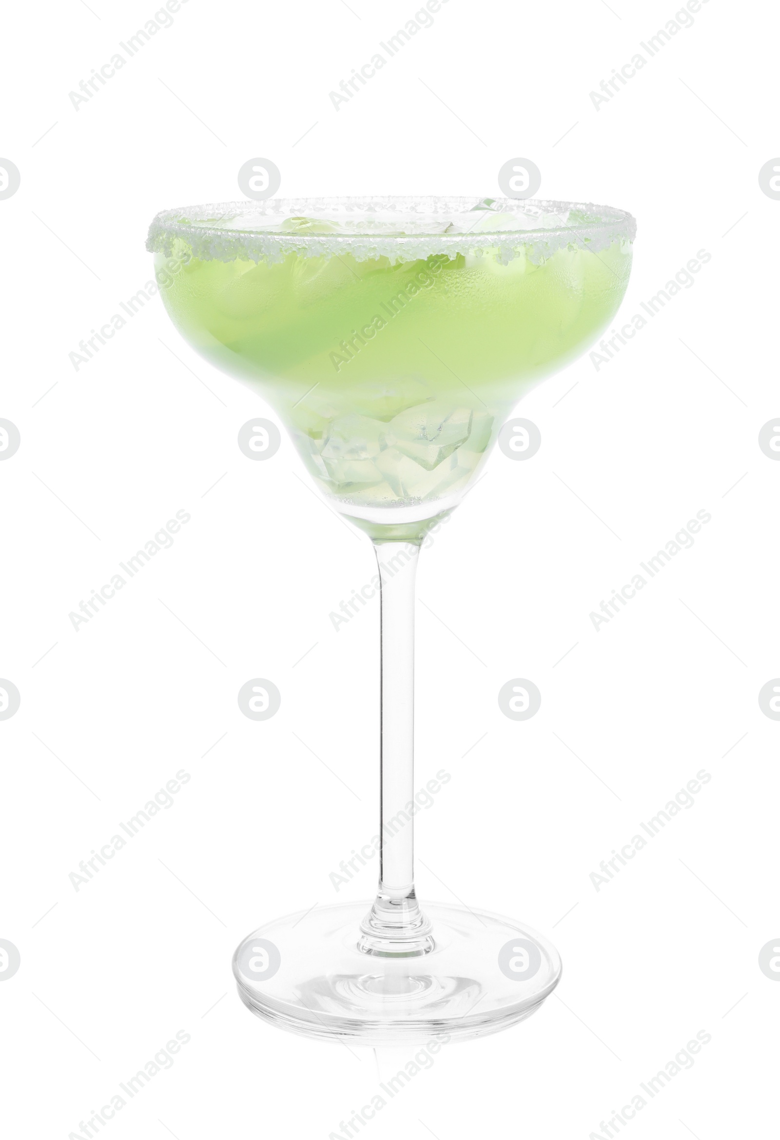 Photo of Delicious Margarita cocktail in glass isolated on white