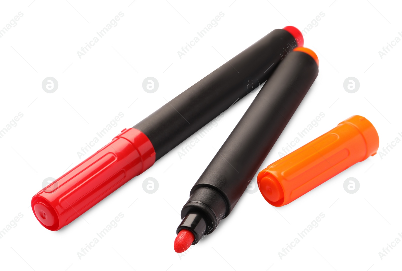 Photo of Bright color markers isolated on white. School stationery