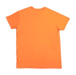 Photo of Orange t-shirt isolated on white, top view. Mockup for design