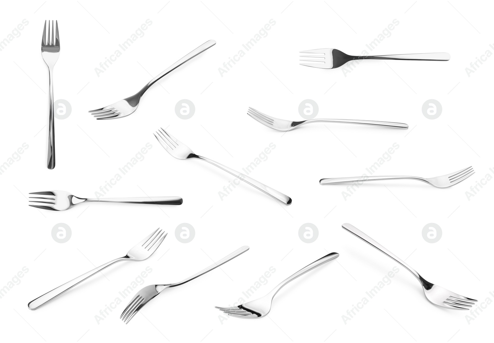 Image of Shiny silver forks isolated on white, set