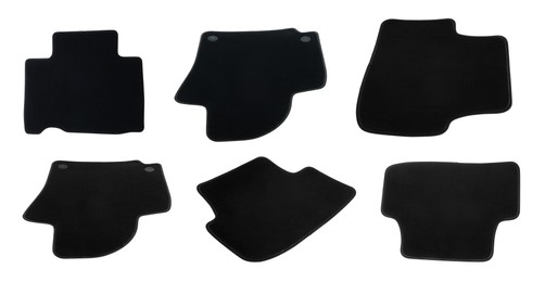 Image of Set with black car floor mats on white background. Banner design