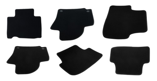 Set with black car floor mats on white background. Banner design