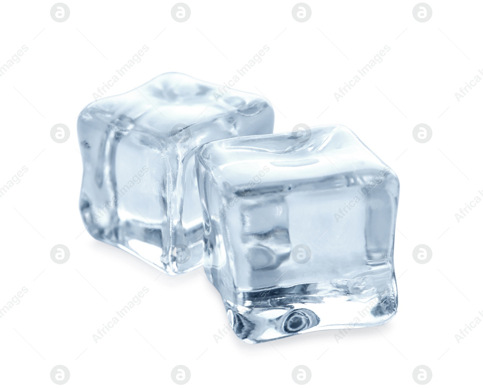 Photo of Crystal clear ice cubes on white background