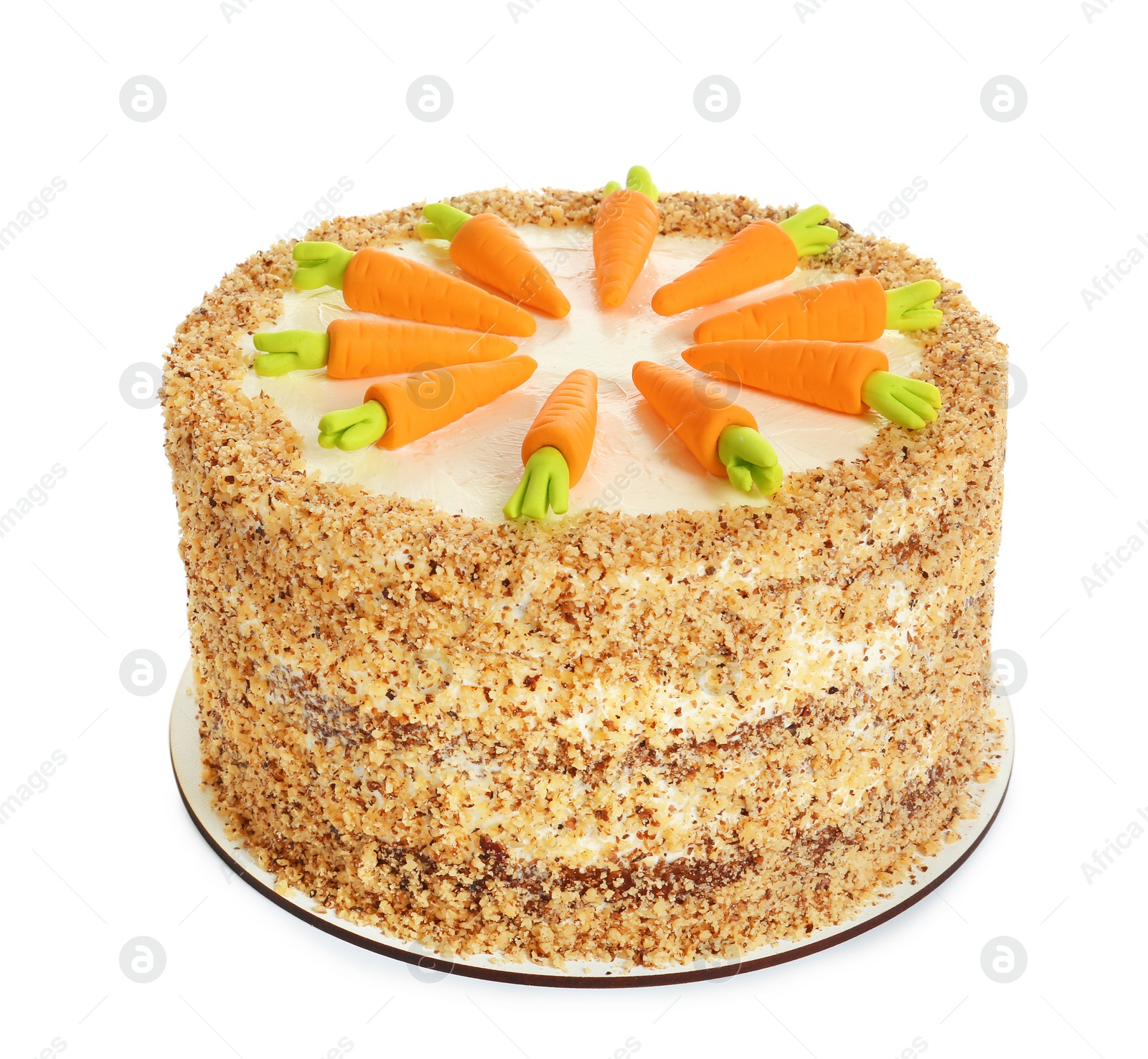 Photo of Delicious natural carrot cake isolated on white