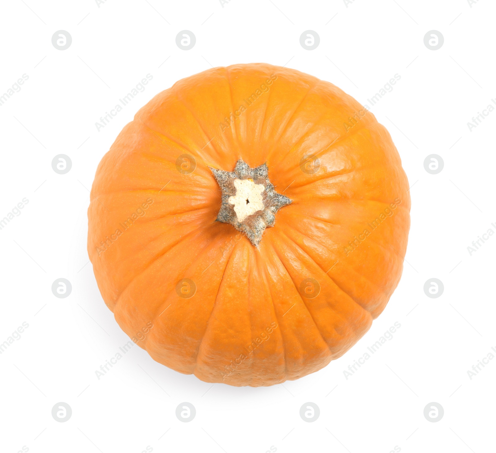 Photo of Fresh ripe pumpkin isolated on white, top view. Organic plant