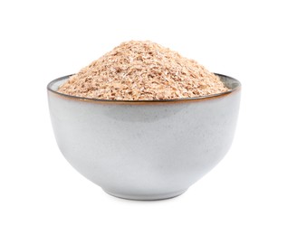 Wheat bran in bowl on white background