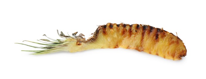 Piece of tasty grilled pineapple isolated on white, top view