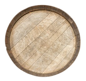 Wooden barrel isolated on white, top view