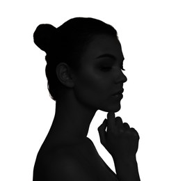 Silhouette of woman isolated on white, profile portrait