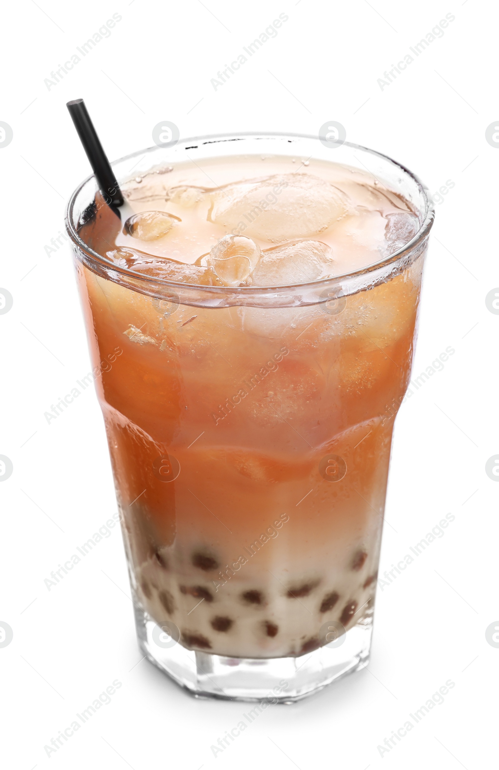 Photo of Tasty milk bubble tea isolated on white