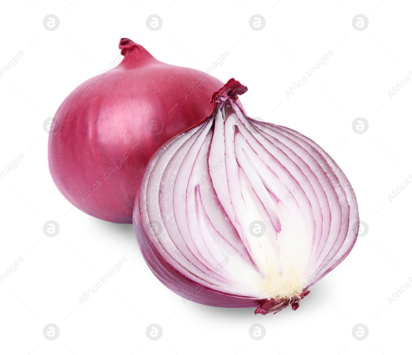 Photo of Ripe fresh red onions isolated on white