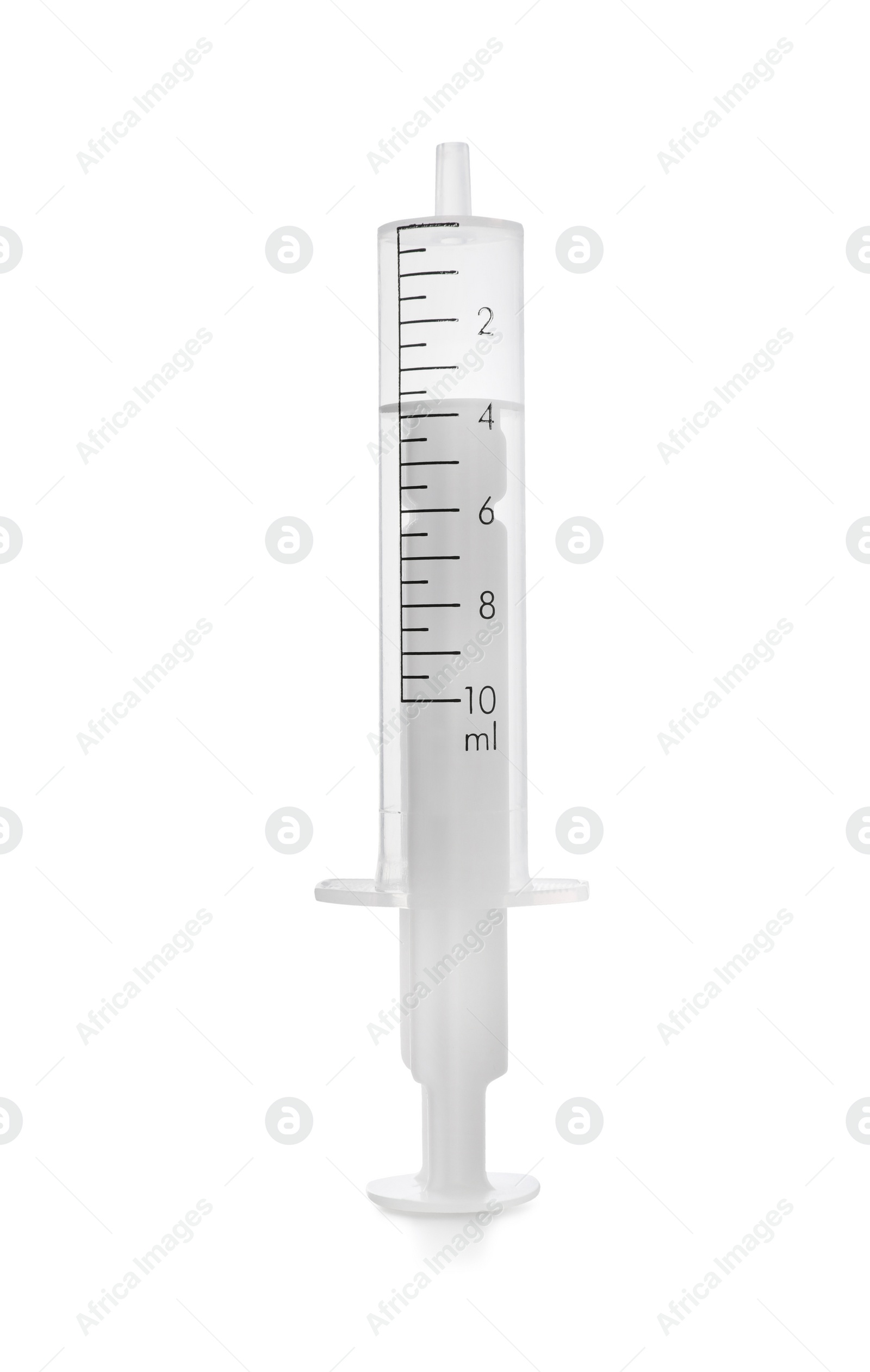 Photo of Disposable syringe isolated on white. Medical equipment