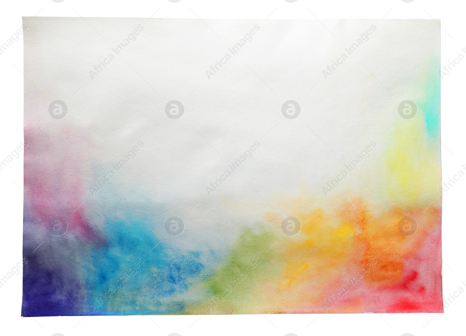 Photo of Sheet of paper with colorful paints on white background