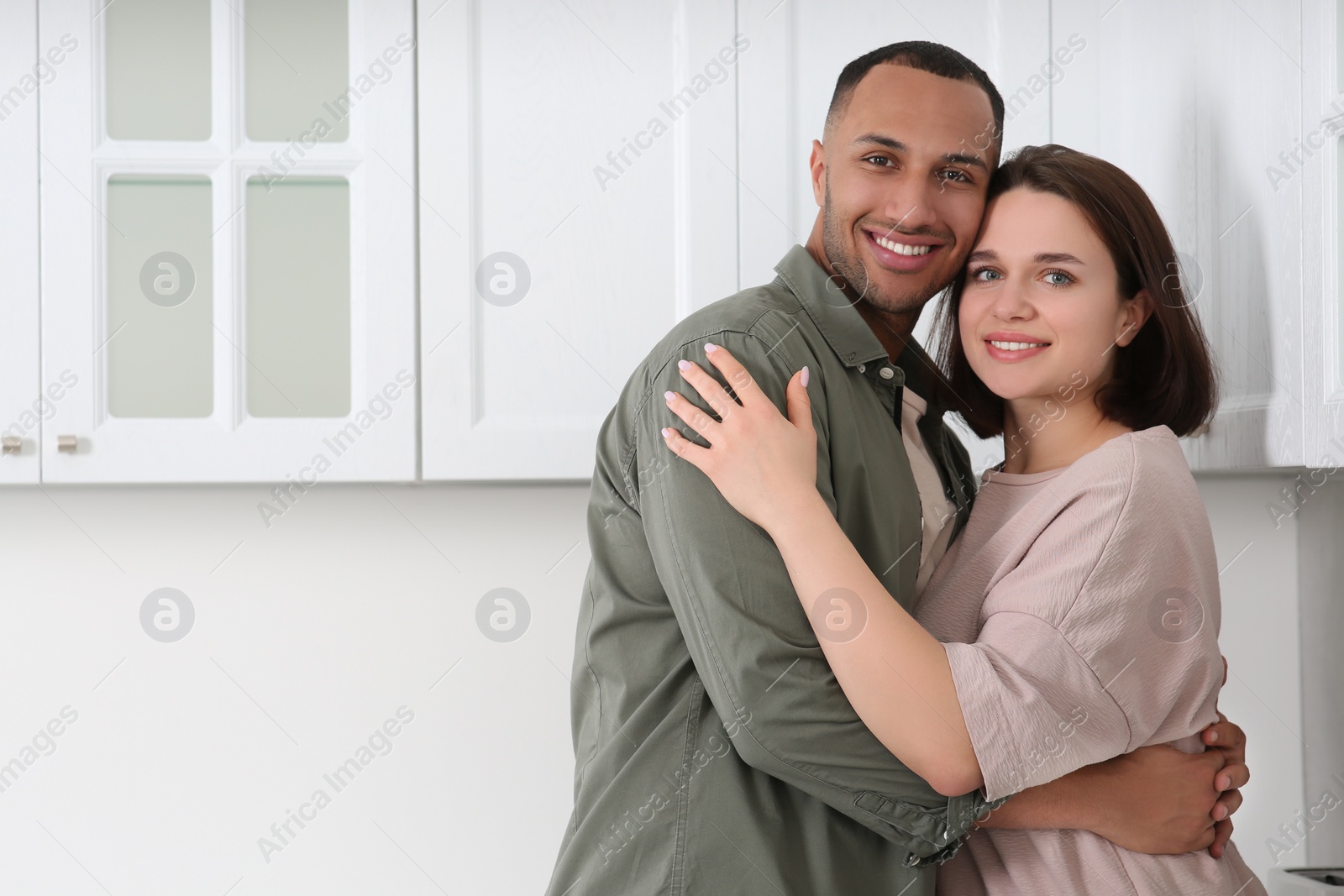 Photo of Dating agency. Lovely couple enjoying time together indoors, space for text