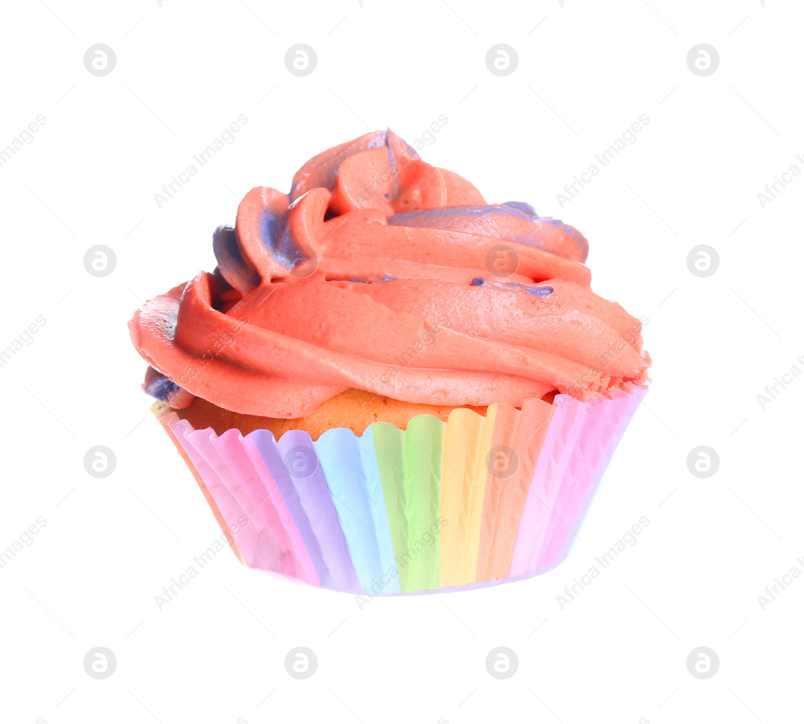 Photo of Delicious cupcake with bright cream isolated on white