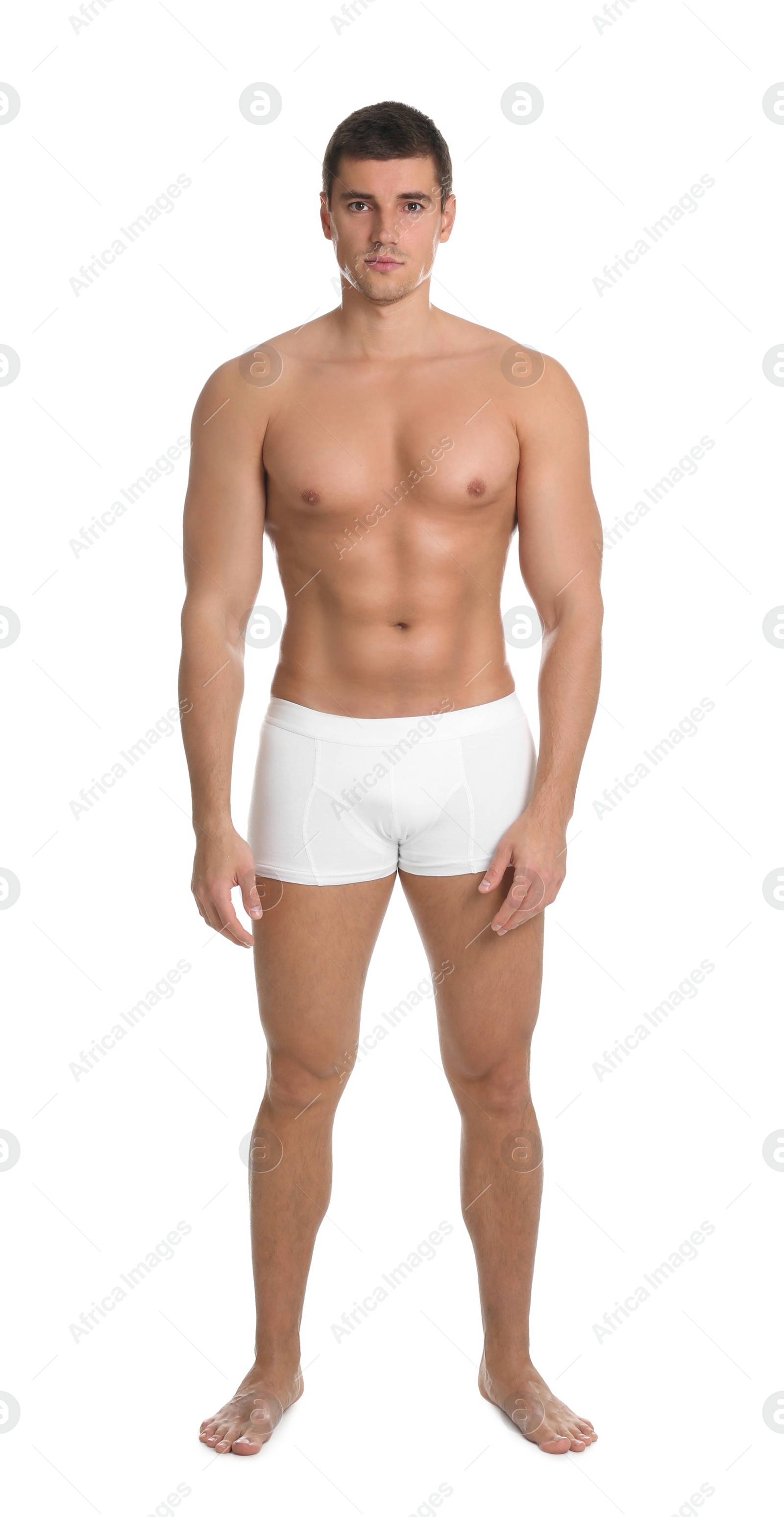 Photo of Man with sexy body on white background