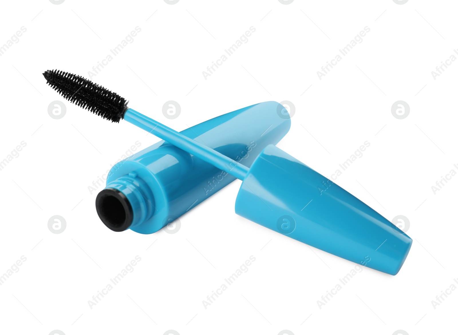 Photo of Mascara for eyelashes on white background. Makeup product