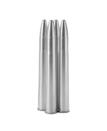 Metal bullets isolated on white. Military ammunition