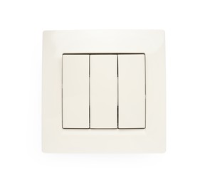 Photo of Modern plastic light switch isolated on white