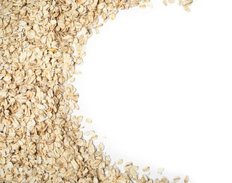 Photo of Raw oatmeal on white background, top view