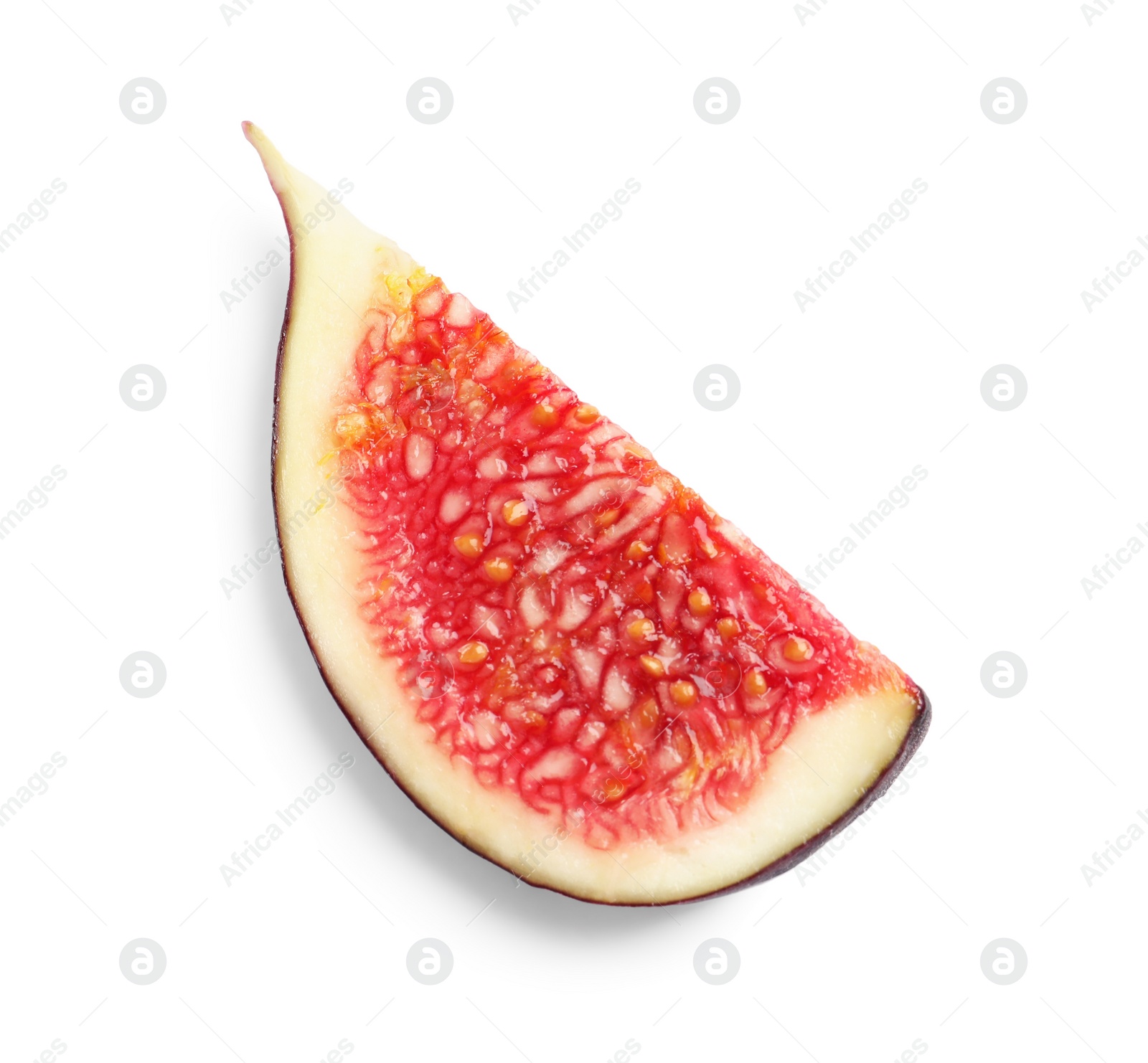 Photo of Piece of fresh fig isolated on white, top view