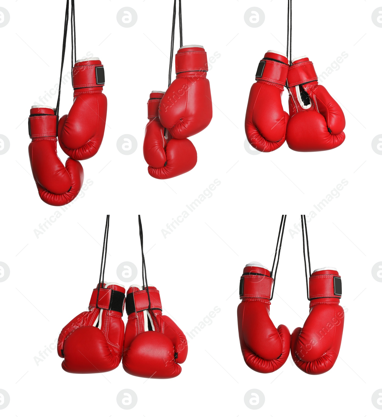 Image of Set with red boxing gloves on white background