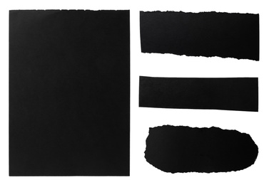Image of Set of black notebook papers on white background