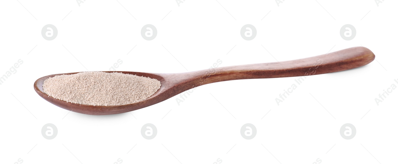 Photo of Spoon with active dry yeast isolated on white