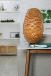 Console table with stylish decor in living room