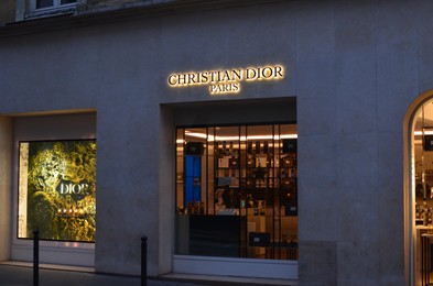 Paris, France - December 10, 2022: Christian Dior store exterior in evening